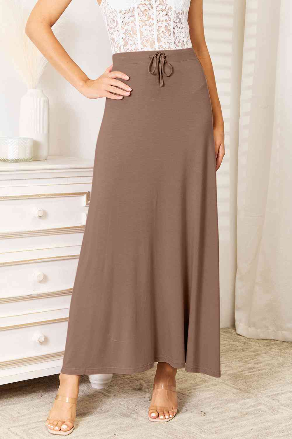Double Take The Best Memories Soft Rayon Drawstring Waist Maxi Skirt