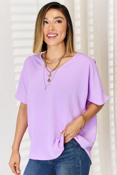 Zenana Livin' Life Texture Short Sleeve T-Shirt in Bright Lavender