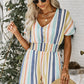 Stripes on Stripes Multicolored Stripe V-Neck Smocked Waist Romper