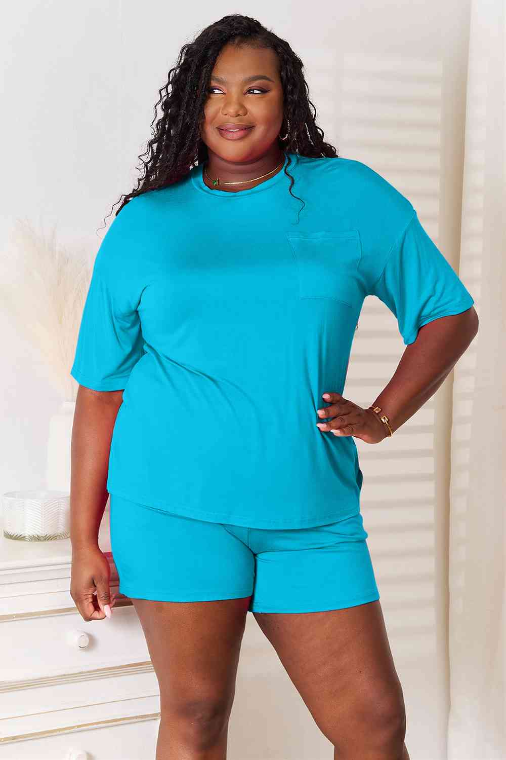 Basic Bae Happiness Is Brewed Soft Rayon Half Sleeve Top and Shorts Set