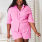Double Take Think Pink Textured Shirt and Elastic Waist Shorts Set