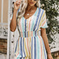Stripes on Stripes Multicolored Stripe V-Neck Smocked Waist Romper