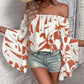 Take Me Dancing Printed Off-Shoulder Bell Sleeve Blouse