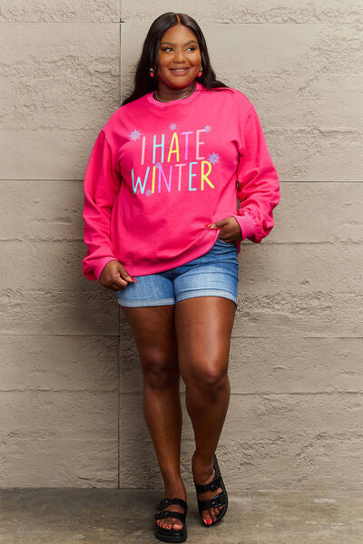 Simply Love I HATE WINTER Dropped Shoulder Graphic Sweatshirt