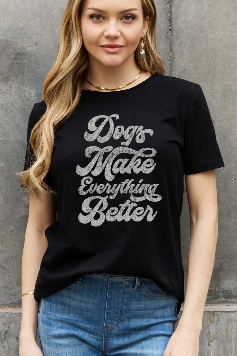 Simply Love DOGS MAKE EVERTHING BETTER Graphic Cotton Tee