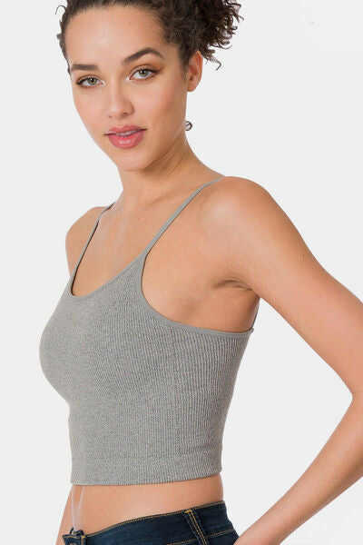 Zenana Just Living Ribbed Seamless Cropped Cami with Bra Pads