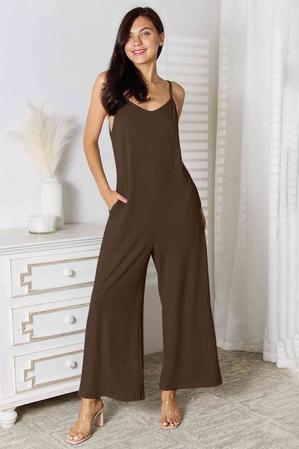 Basic Bae Hey Girl Spaghetti Strap V-Neck Jumpsuit with Pockets