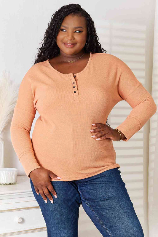 Basic Bae Pumpkin Patch Half Button Long Sleeve Top