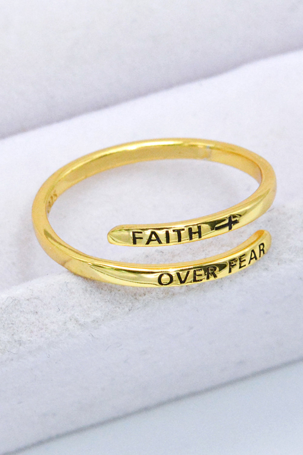 FAITH OVER FEAR 18K Gold-Plated Bypass Ring