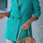 Double Take Boss Babe Double-Breasted Padded Shoulder Blazer with Pockets
