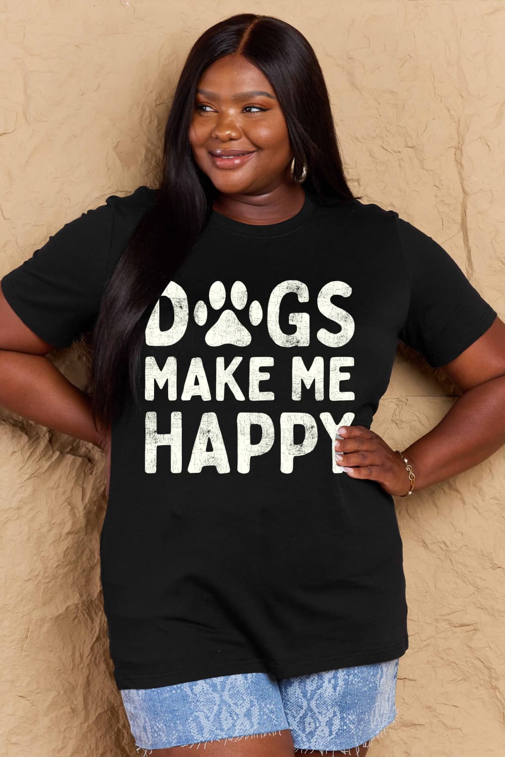Simply Love DOGS MAKE ME HAPPY Graphic Cotton T-Shirt