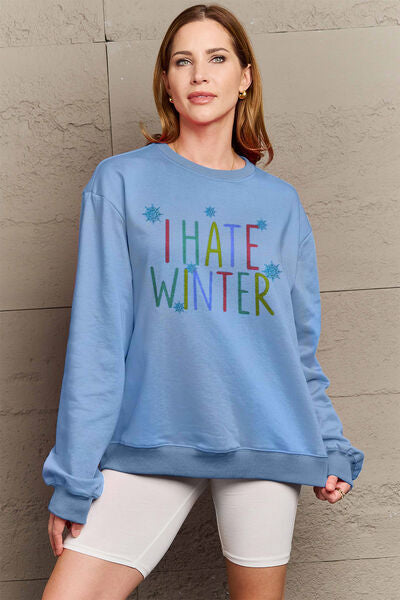 Simply Love I HATE WINTER Dropped Shoulder Graphic Sweatshirt