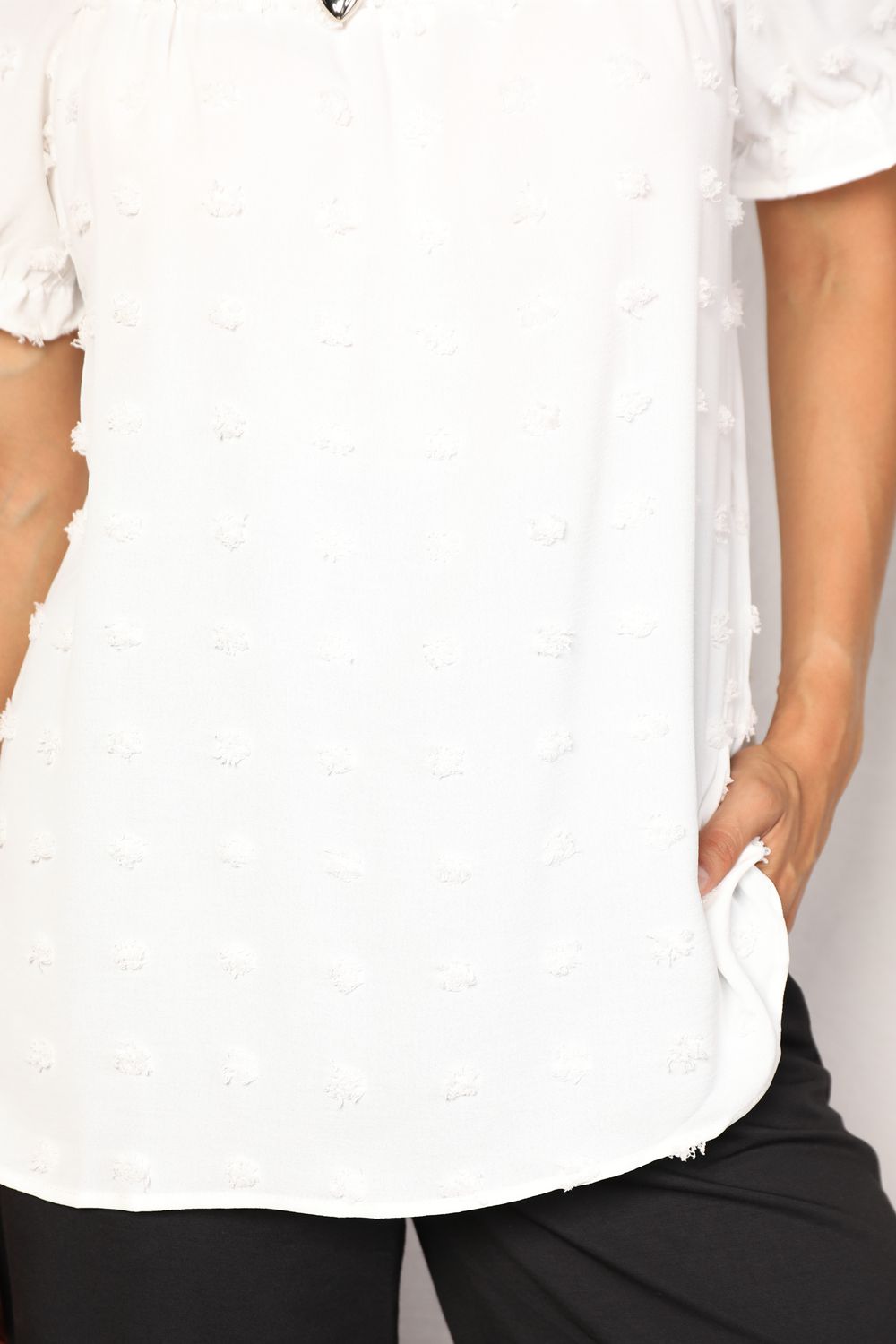 Double Take Swiss Dot X Marks The Spots Puff Sleeve Square Neck Blouse