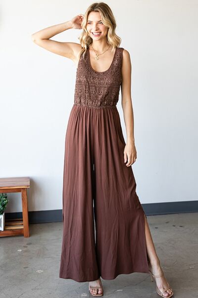 First Love Sunshine In My Life Tie Back Sleeveless Slit Wide Leg Jumpsuit