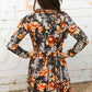 Sunshine Sweetheart Floral Print Long Sleeve Dress in Dark Grey
