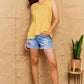 Doublju Talk To Me Striped Sleeveless V-Neck Top in Yellow Gold
