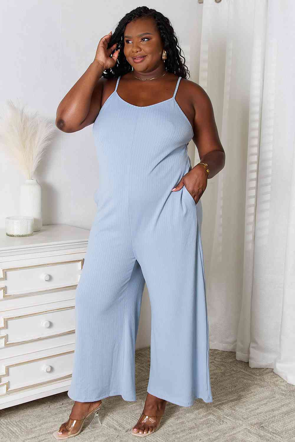 Basic Bae Hey Girl Spaghetti Strap V-Neck Jumpsuit with Pockets
