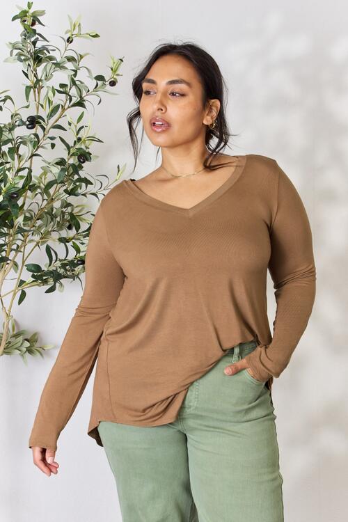 Zenana Glamour and Grace Long Sleeve V-Neck Top