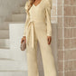 Wife Mom Boss Belted Long Puff Sleeve V-Neck Jumpsuit