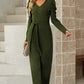 Wife Mom Boss Belted Long Puff Sleeve V-Neck Jumpsuit