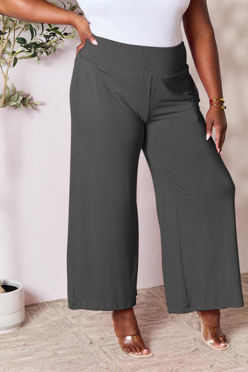 Double Take Phenomenally Me Smocked Wide Waistband Wide Leg Pants