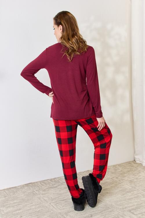 Zenana Whispering Stars Plaid Top and Pants Pajama Set