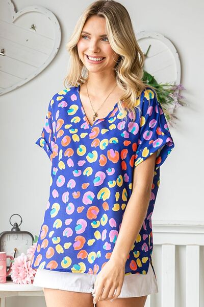 First Love Wild Rainbows V-Neck Printed Short Sleeve Blouse