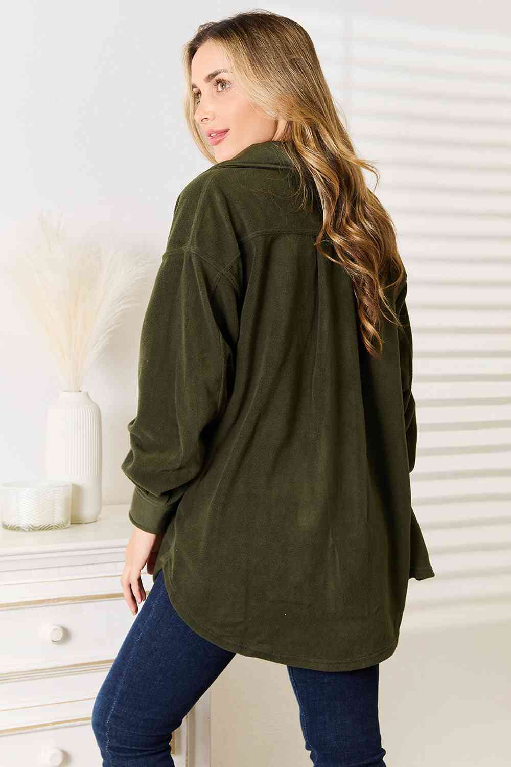 Heimish Cozy Girl Button Down Shacket in Army Green