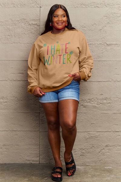 Simply Love I HATE WINTER Dropped Shoulder Graphic Sweatshirt