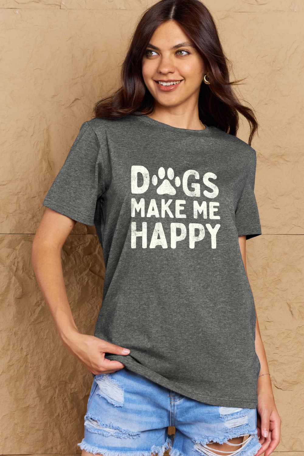 Simply Love DOGS MAKE ME HAPPY Graphic Cotton T-Shirt