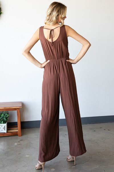 First Love Sunshine In My Life Tie Back Sleeveless Slit Wide Leg Jumpsuit