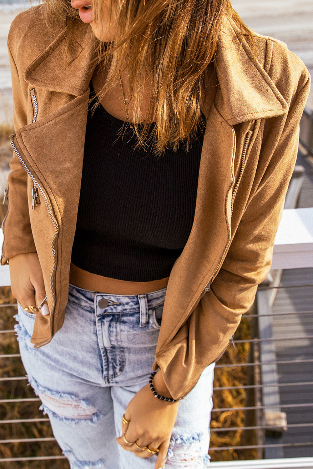 Ride Out With Me Zip-Up Suede Jacket