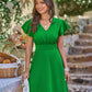The Greener Side of Life Flutter Sleeve V-Neck Dress