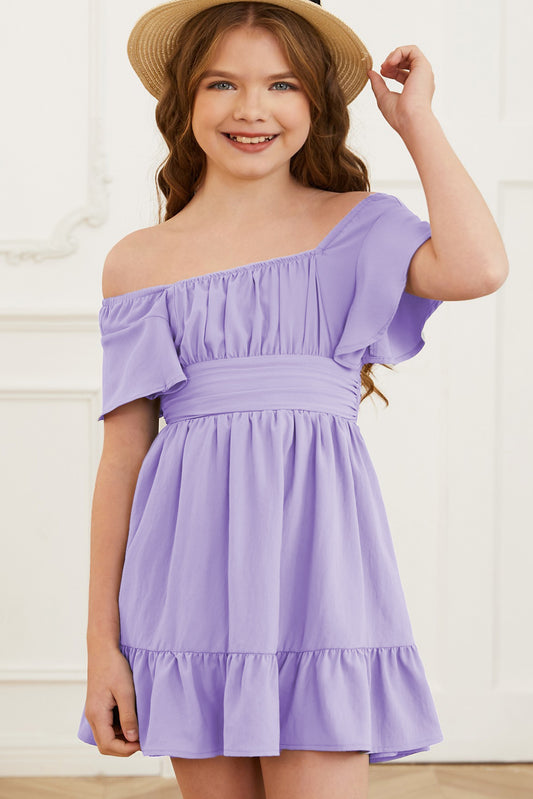 Olivia's Girls Ruffle Hem Tie-Back Flutter Sleeve Dress