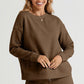 Double Take Self Care And Chill Texture Long Sleeve Top and Drawstring Shorts Set