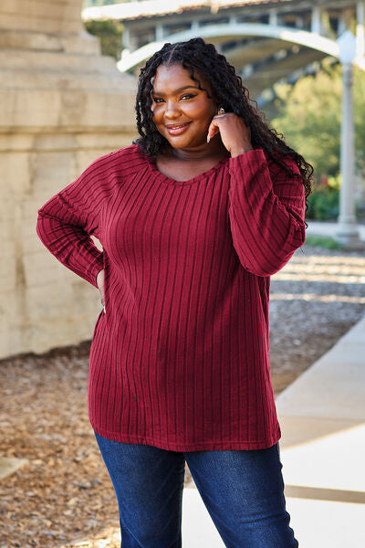Basic Bae I'm So Cute Ribbed Long Sleeve Knit Top