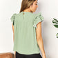 Double Take Green Light Pleated Detail Flutter Sleeve Blouse