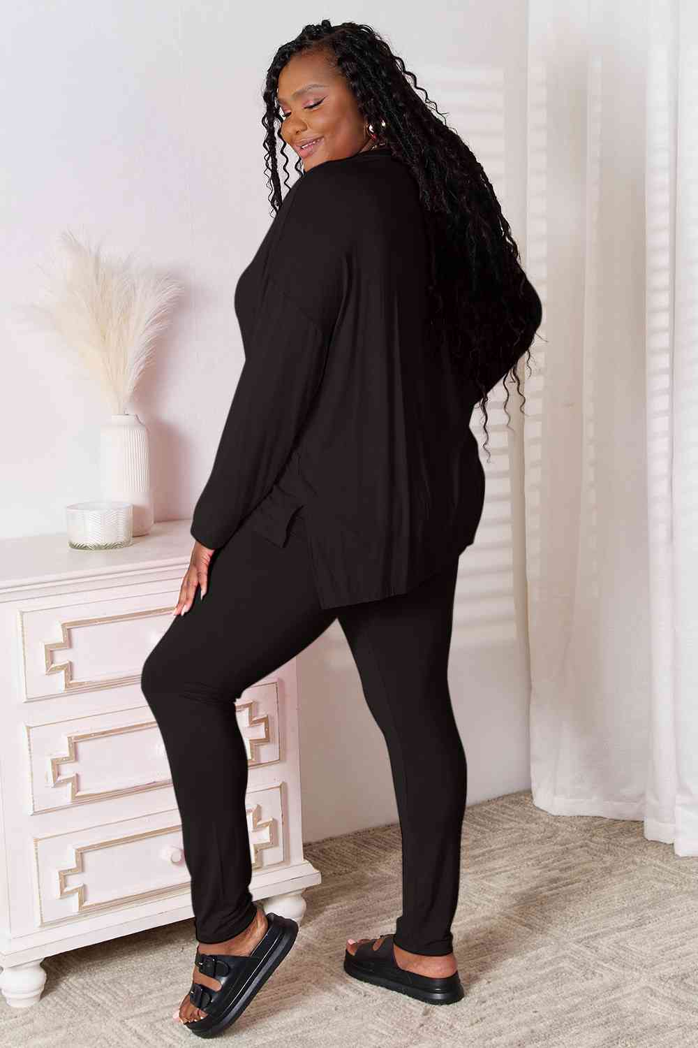 Basic Bae Ready To Unwind V-Neck Soft Rayon Long Sleeve Top and Pants Lounge Set