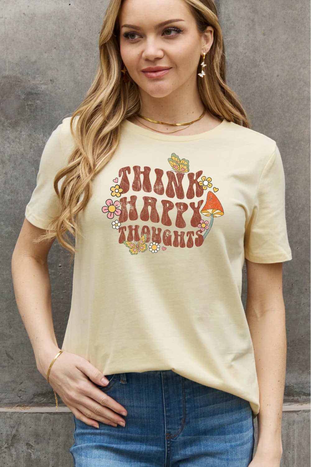 Simply Love THINK HAPPY THOUGHTS Graphic Cotton Tee