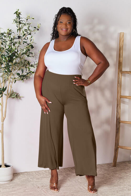 Double Take Phenomenally Me Smocked Wide Waistband Wide Leg Pants