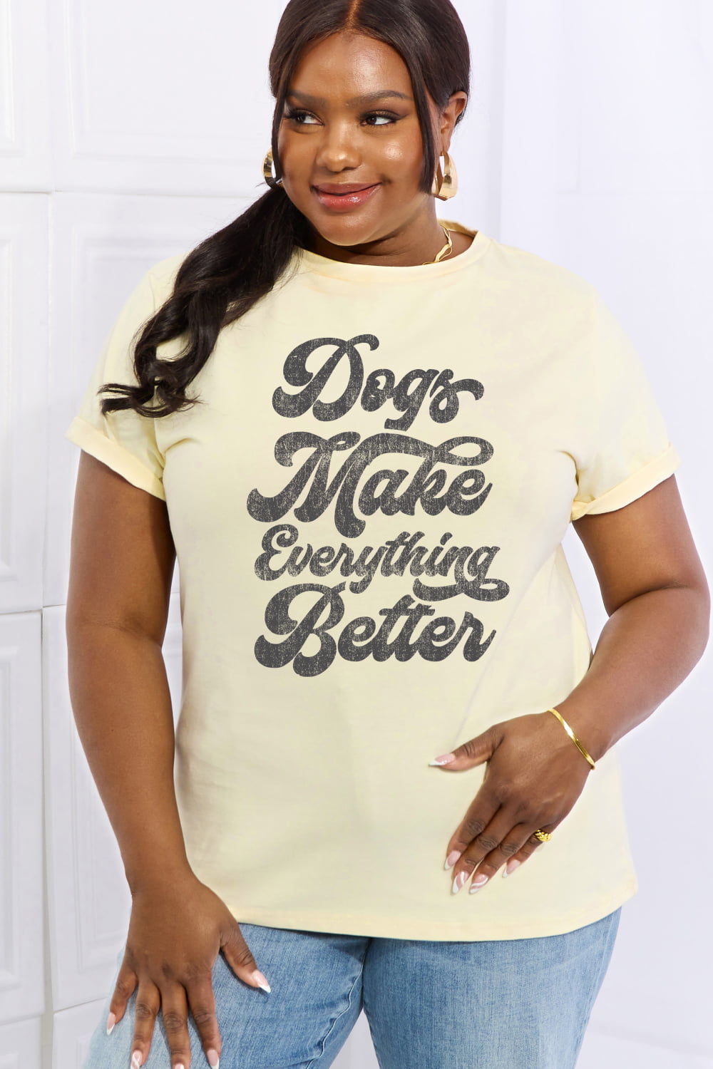 Simply Love DOGS MAKE EVERTHING BETTER Graphic Cotton Tee