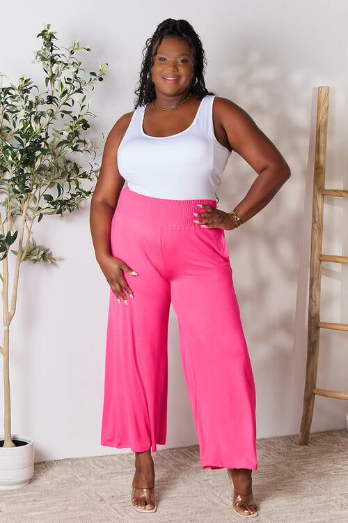 Double Take Phenomenally Me Smocked Wide Waistband Wide Leg Pants