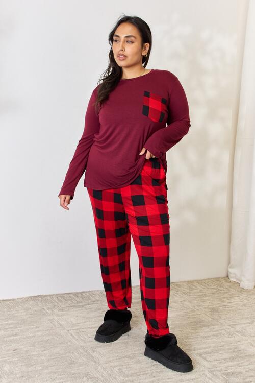 Zenana Whispering Stars Plaid Top and Pants Pajama Set