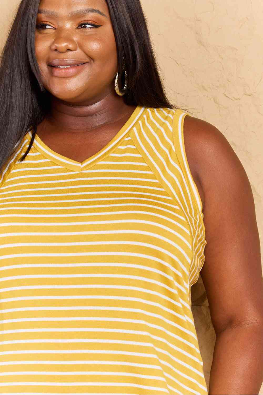 Doublju Talk To Me Striped Sleeveless V-Neck Top in Yellow Gold