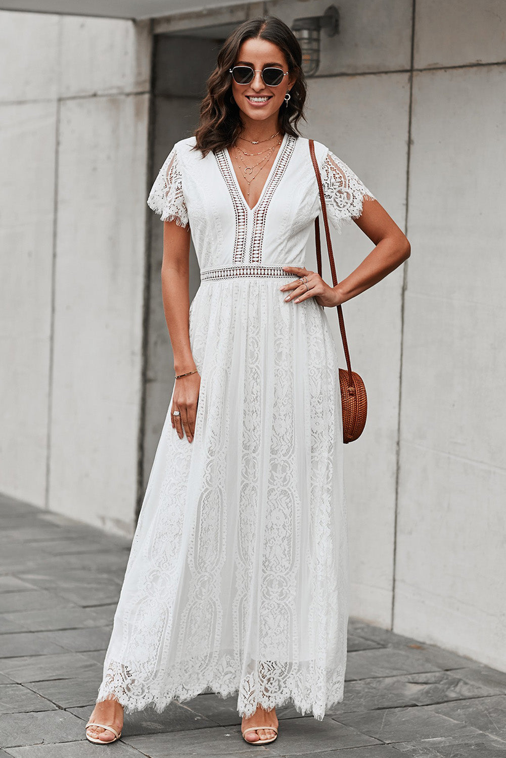 Pardon My French Scalloped Trim Lace Plunge Dress