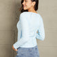 Double Take Dreaming In Pastel Mineral Wash Exposed Seam Long Sleeve Top