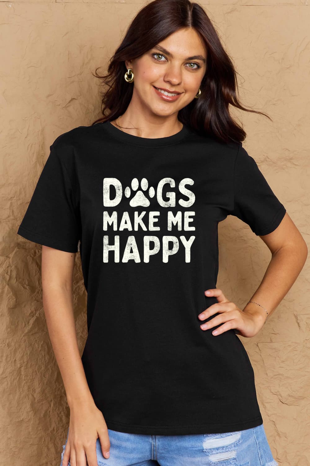Simply Love DOGS MAKE ME HAPPY Graphic Cotton T-Shirt