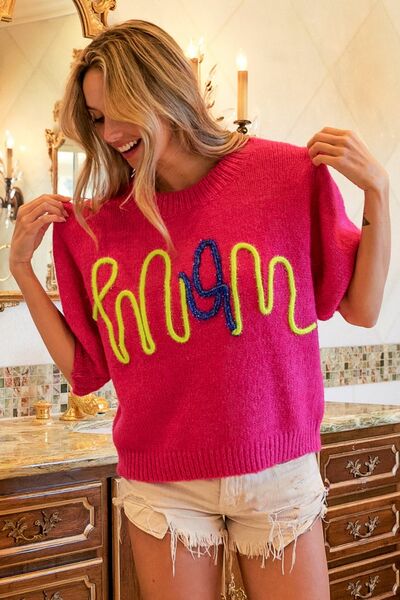 BiBi Just A Fuchsia Mom Contrast Sweater
