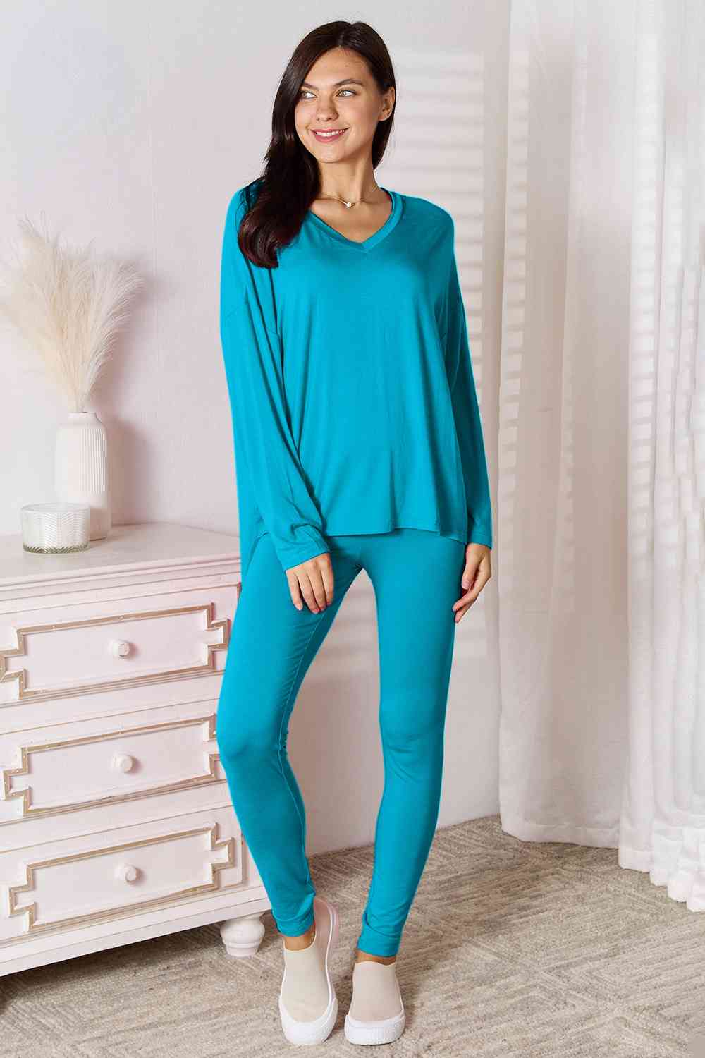 Basic Bae Ready To Unwind V-Neck Soft Rayon Long Sleeve Top and Pants Lounge Set