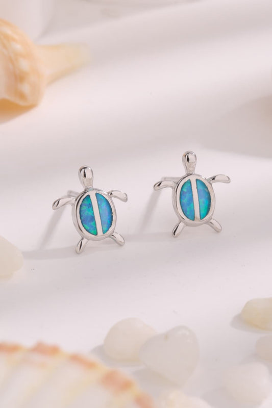 Behold The Turtle 925 Sterling Silver Opal Stud Earrings